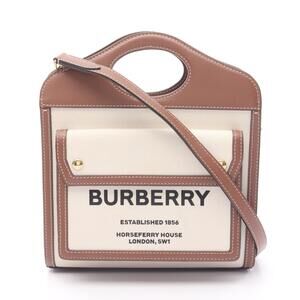 Burberry Horseferry Handbag Leather Canvas Brown Ivory White